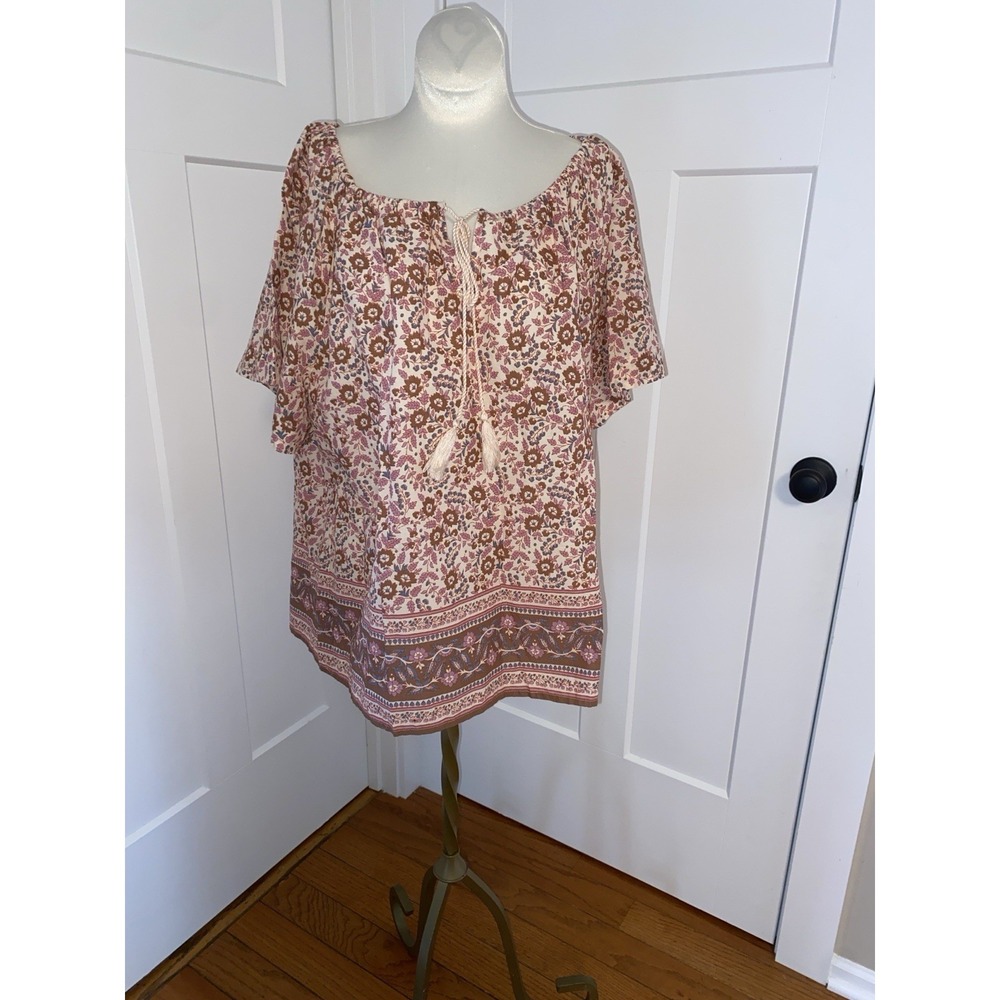 Faherty Florence Floral Top Organic Cotton Peasant Blouse Size Large - Picture 3 of 9